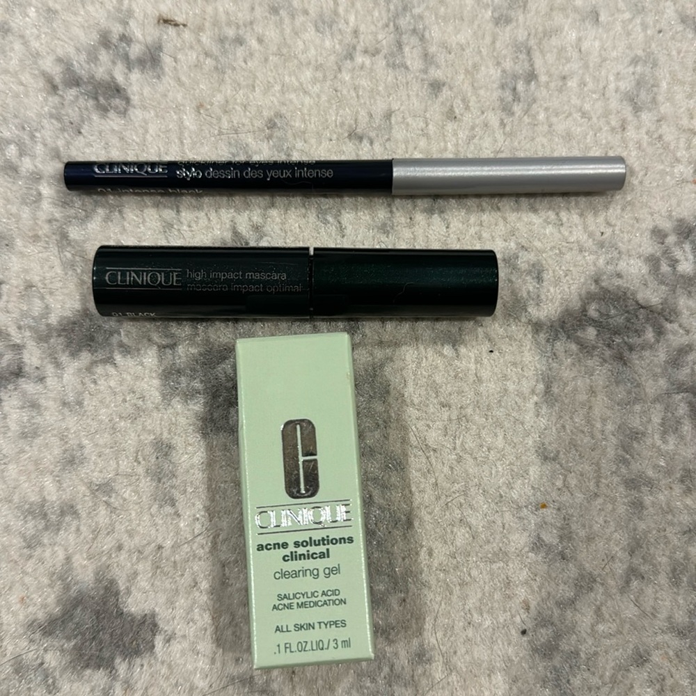 New Clinique intense black eyeliner, black high impact mascara & acne gel